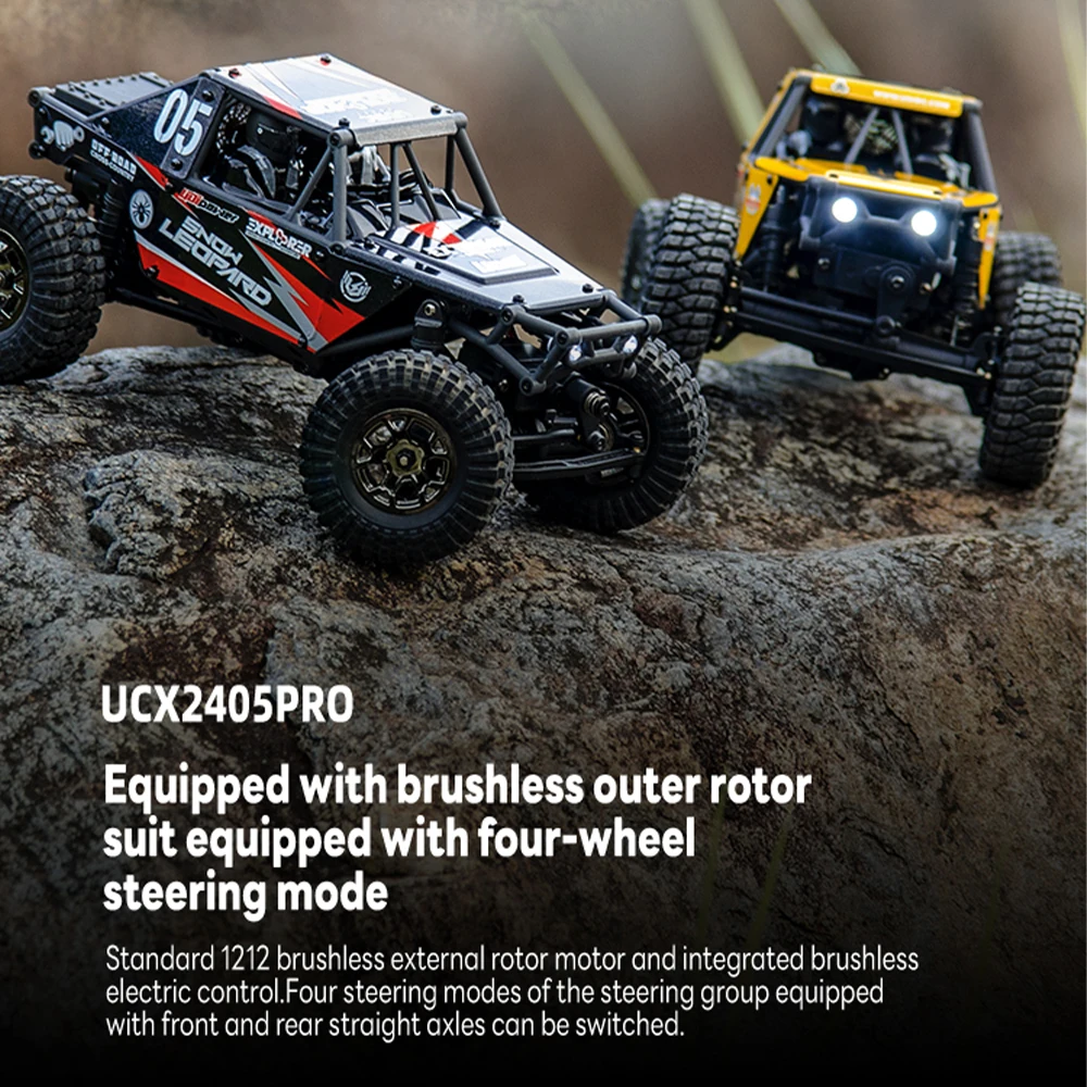 Gros plan sur la carrosserie du buggy RC 1/24 tout terrain, détails des stickers et du design agressif.