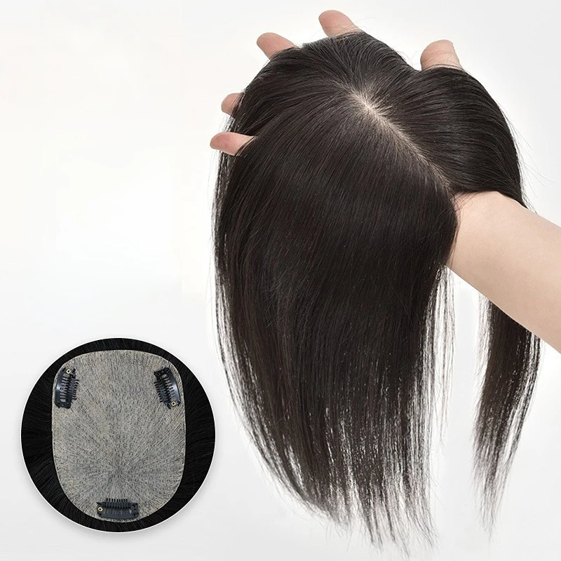 Women's Wig Clip In Hair Piece Women Real Human Hair Wigs Hand Made Lightweight Breathable Black Closure Women Topper