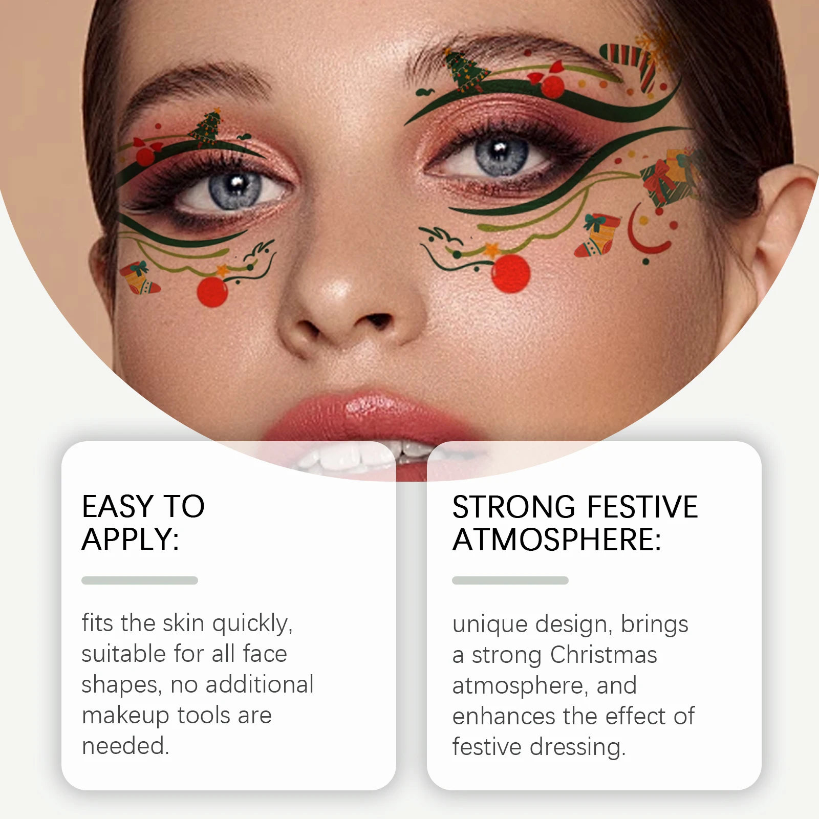 Christmas Face Stickers - Festive Sparkly Temporary Tattoos, Fun Effortless Holiday Makeup for Festive Christmas Look
