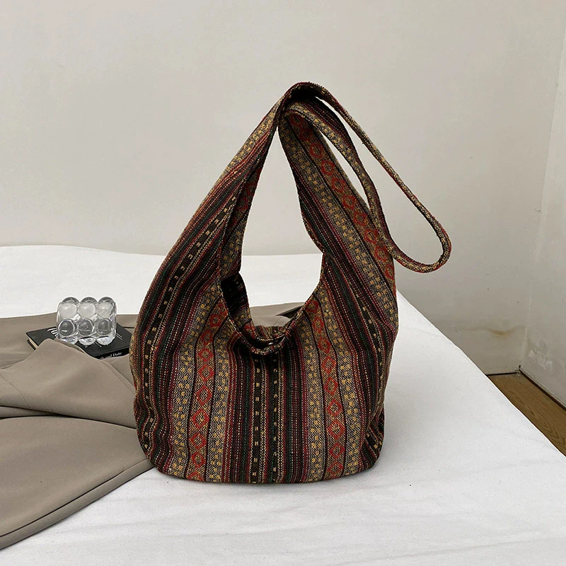 Borsa tote da donna Boho Chic azteca Borsa a tracolla etnica con tracolla per lavoro da viaggio Borsa hippie zingara in tela lavorata a maglia da donna - immagine 6