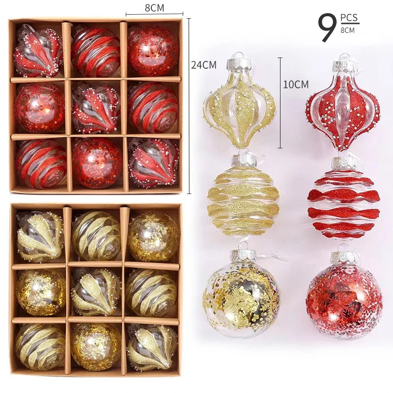 

9pcs/box Christmas Ball Ornament Xmas Tree Hanging Pendants Snowflake Merry Christmas Home Decor for 2024 New Year Party Gifts
