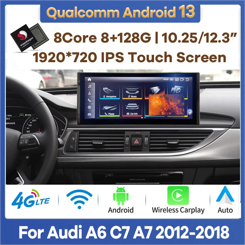 10.25 "/12.3" Android 13 Qualcomm Car Multimedia Player Navigazione Gps Per Audi A6 C7 A7 2014-2020 Auto Radio Carplay Stereo 4G
