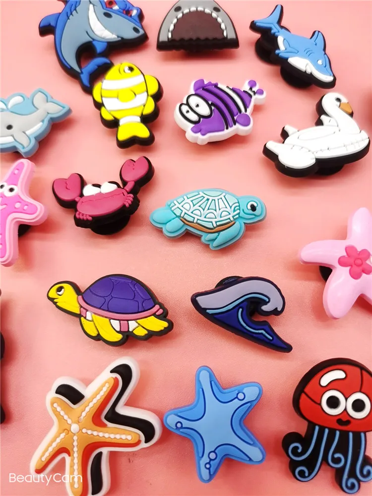 Cute Ocean Style Shoe Charms Shark Fish Sea-turtle PVC Buckle Decoration  Diy Croc Clog Accessories Children Adult Halloween Gift