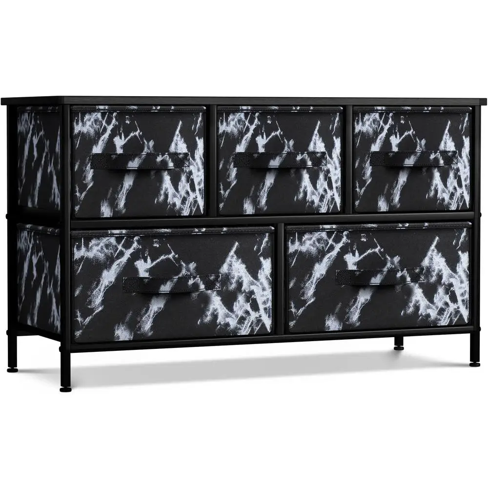 5 Drawer Storage Chest Organizer Marble Pattern Fabric Drawers Lightweight Lightweight Design Home Office Bedroom Living Room 4