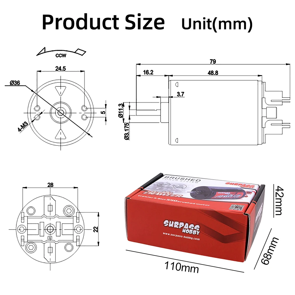 MOTORE A SPAZZOLE F540 35T Impermeabile per 1/10 RC Crawler Axial SCX10