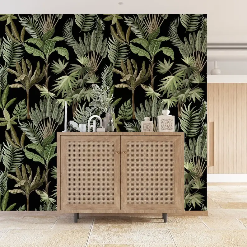 

Vintage Dark Tropical Wallpaper, Self Adhesive Botanical Wallpaper. Tropical Wallpaper, Removable And Renter Friendly Tropical W