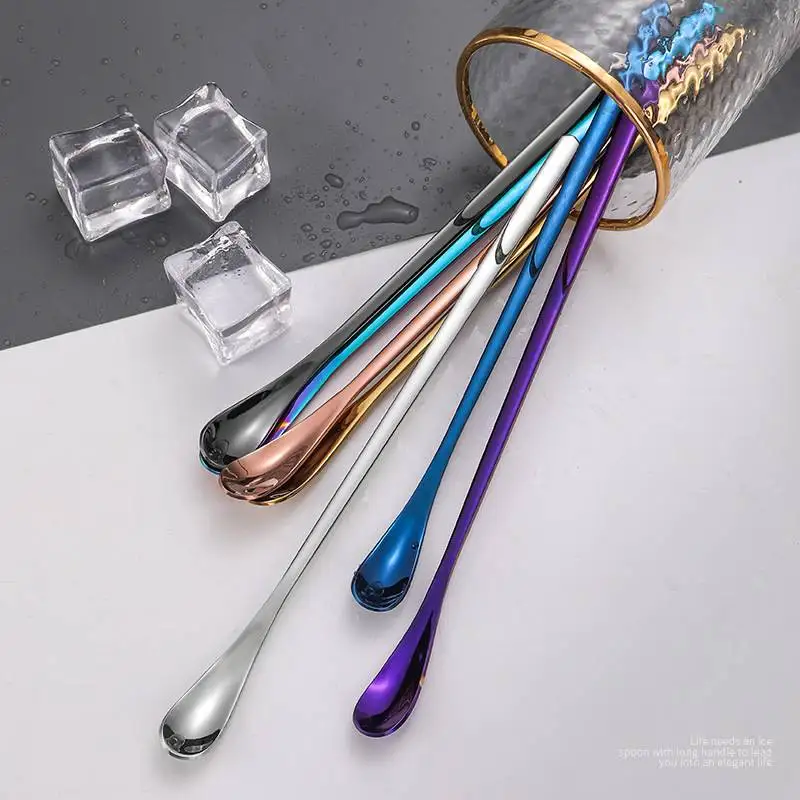 1PC 304 Stainless Steel Long Handled Coffee Spoon Ice Cream Dessert Tea Stirring Spoon For Picnic Kitchen Accessories Bar Tools