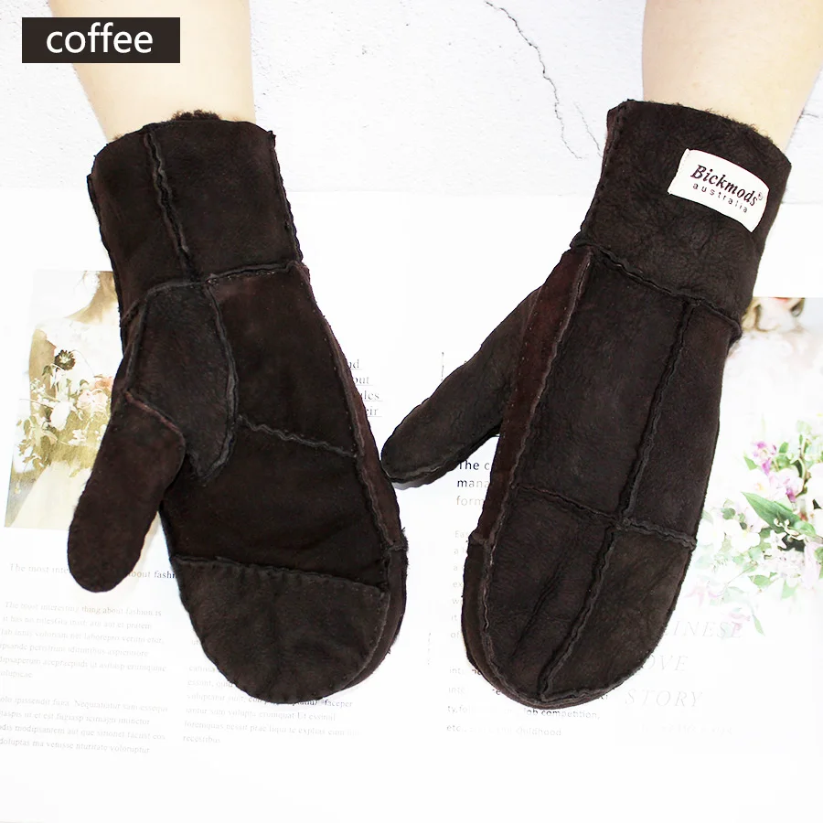 Sheepskin Fur Mittens Women's Ordinary Thick Winter Warm Hand-Stitched Boy Outdoor Windproof Cold Fingerless Gloves