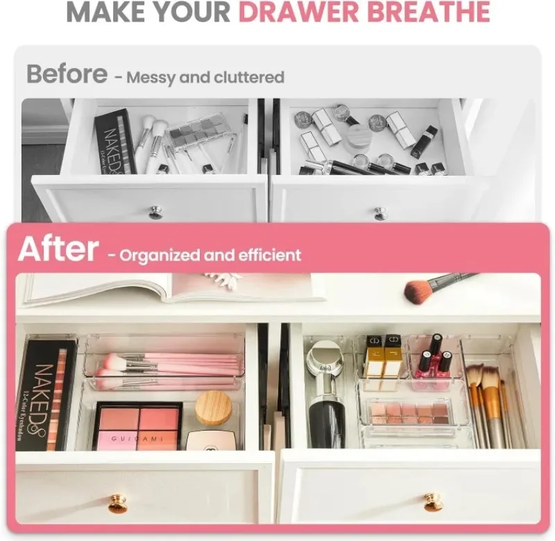 Clear Drawer Organizers Plastic Makeup Dividers Storage Box Dresser Office Desk Drawer Separator Cosmetic Kitchen Home Organizer