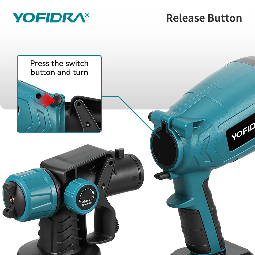 YOFIDRA 1000ML 66000RPM Elektrische Spritzpistole Kabellose Farbspritzpistole Auto-Stahlbeschichtung Airbrush Elektrowerkzeuge für Makita Akku – Detail 12