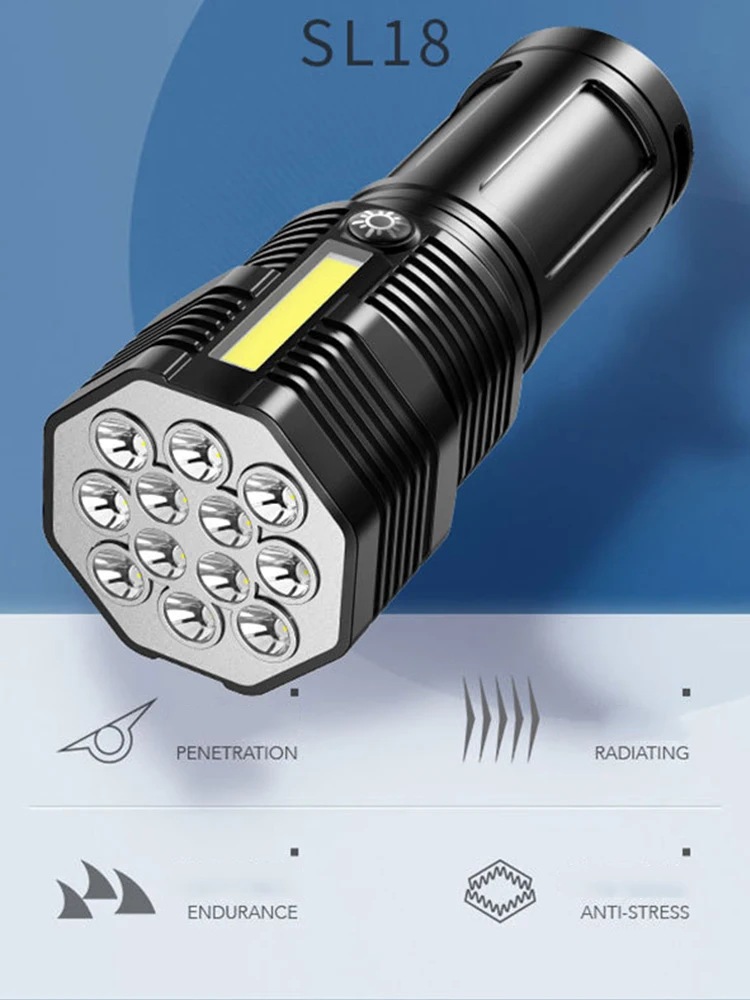 마이크로 USB 충전 LED 및 COB 캠핑 낚시 손전등, 야외 조명, IPX4 방수 강력한 램프 랜턴, 4 기어 500lm 1200mAh