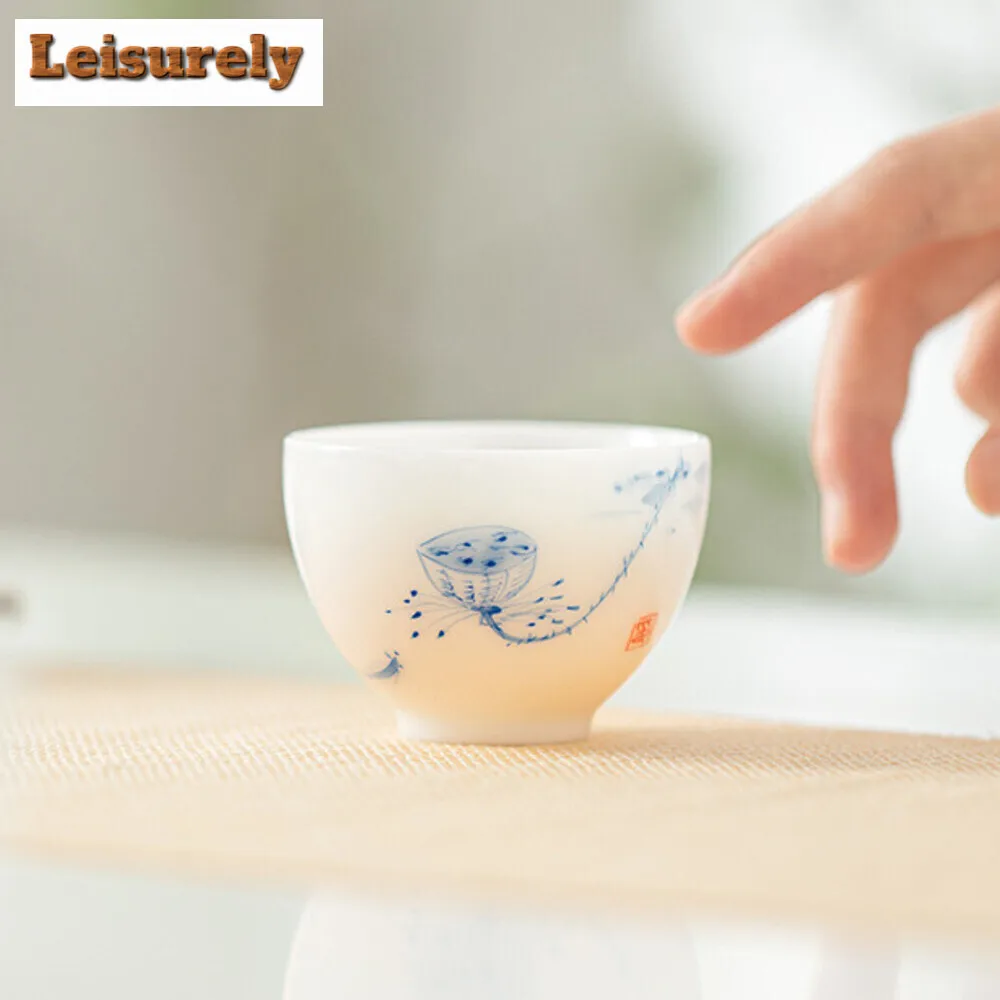 70ml Handmade Iced Jade Porcelain Teacup Hand Painted Bamboo Tea Cup Small Tasting Master Cup Tea Mug Kung Fu Teaset Drinkware