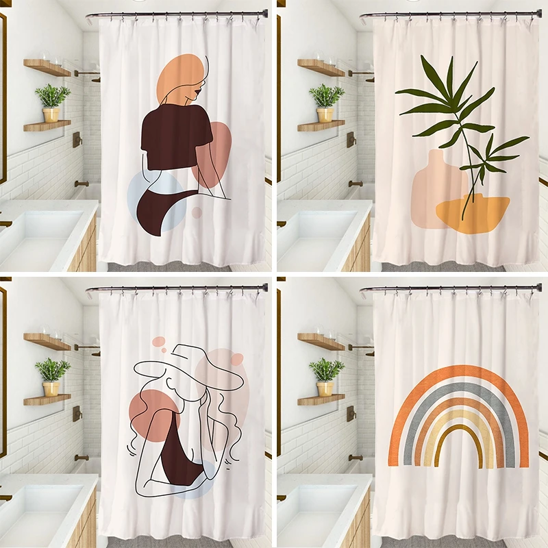 Fresh shower curtain waterproof bathroom printing partition door screen with hook household |