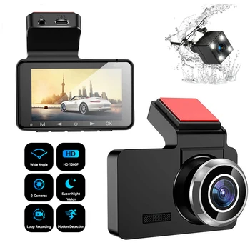 Telecamera da cruscotto per auto 1080P, videoregistratore per cruscotto per auto da 3,0 pollici, obiettivo grandangolare, visione notturna HD, registrazione in loop