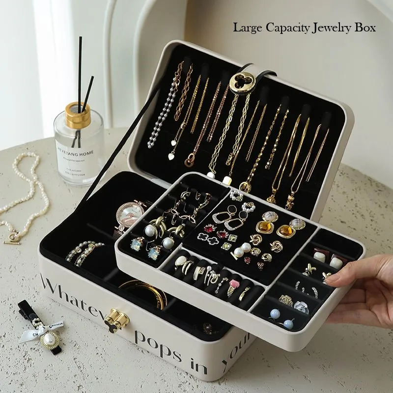 PUDoublelayerJewelryBoxPortableGoldJewelryStorageBoxLarge
