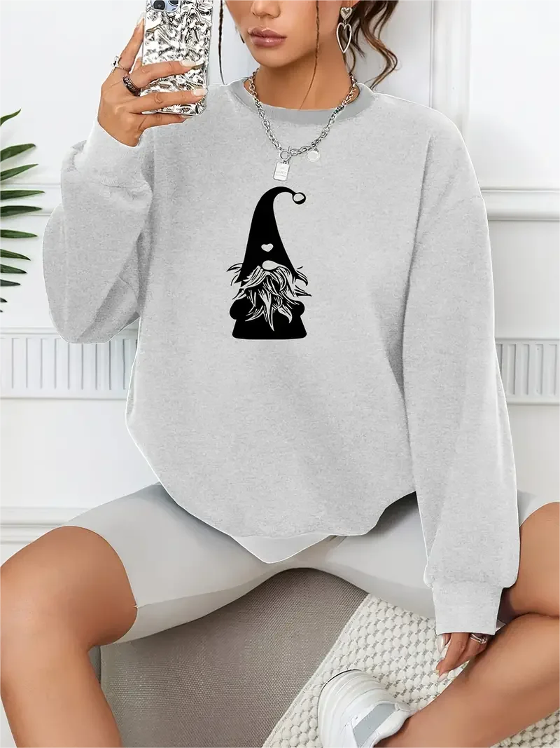 Halloween Print Pullover Casual Loose Fashion Long-Sleeved Sweatshirt Solid Color Women's Clothing