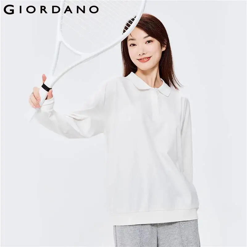 

Giordano Women Polo Drop Shoulder Loose Long Sleeve Polo Shirt Plain Color Comfy Polo Shirts 05312781