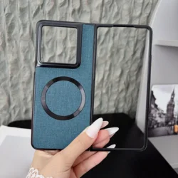 Cloth Texture Magnetic Hard Plastic Case - Magsafe Compatible Wireless Charging Cover for Motorola Razr Fold (Dark Green)