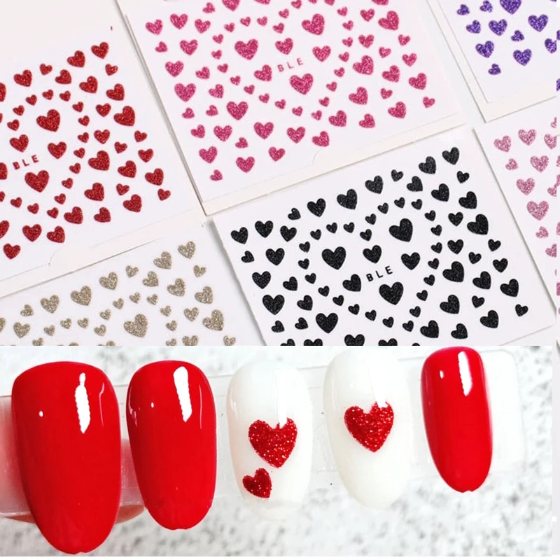 1pcs Glitter Love Heart Nail Stickers Valentine's Day Gift New Year ...