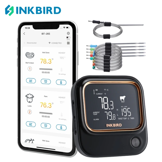 Inkbird WiFi Grill Meat Thermometer, Wireless Barbecue Meat Thermometer  Temperature Alarm for Oven