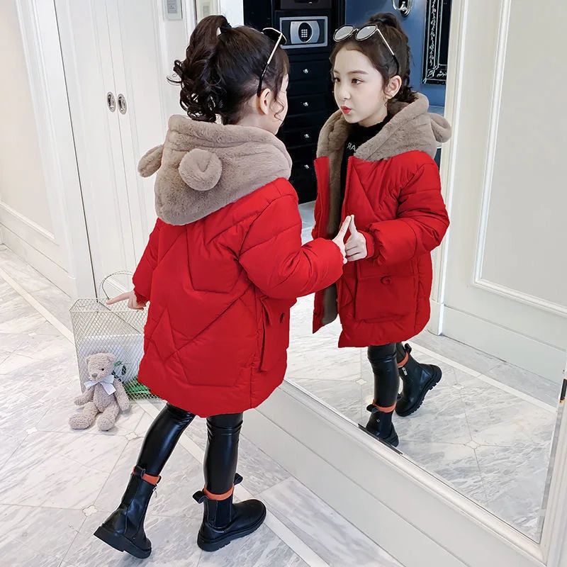 Gitls Down Parkas Jackets Winter 2023 Childen Thick Velvet Hoodies Coats  Clothes For Baby Warm Outerwear Kids Out Door Tops 9Y