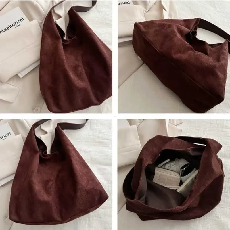 Faux Suede Women's Bag Fashion Simple Large Capacity Handbag Women Shopping Armpit Shoulder Bag Solid Color Retro Tote Bag bolsa