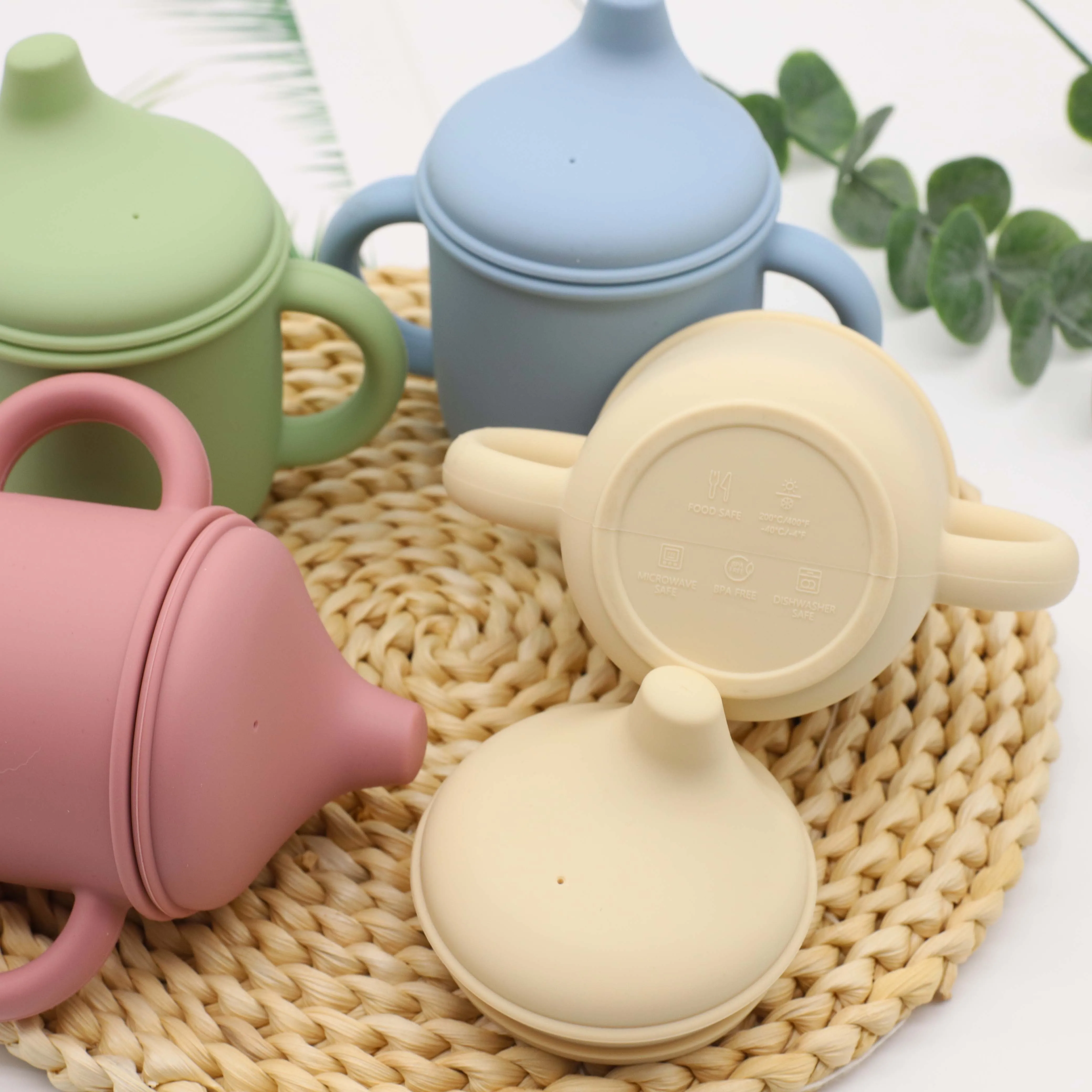 듀얼 핸들 실리콘 젖꼭지 컵, 식품 등급 실리콘  학습 컵, 신제품