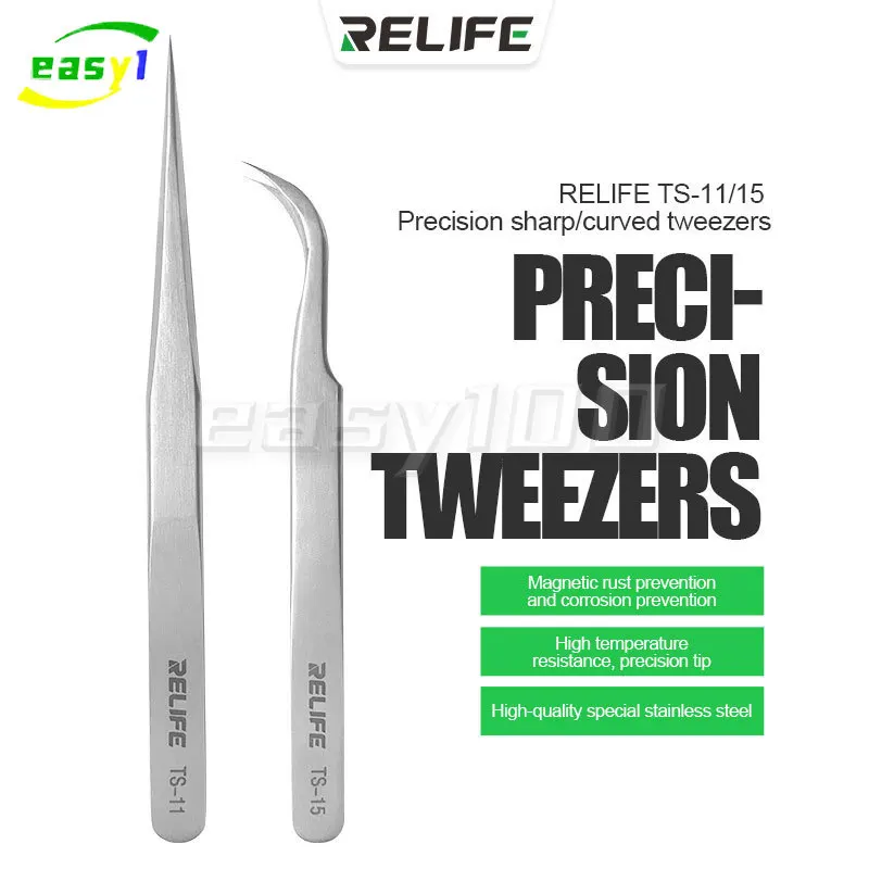 RELIFE TS-11 TS-15 High Hardness Maintenance Tweezers  Anti-Static Straight Curved Phone CPU IC Repair Clips Hand Tool