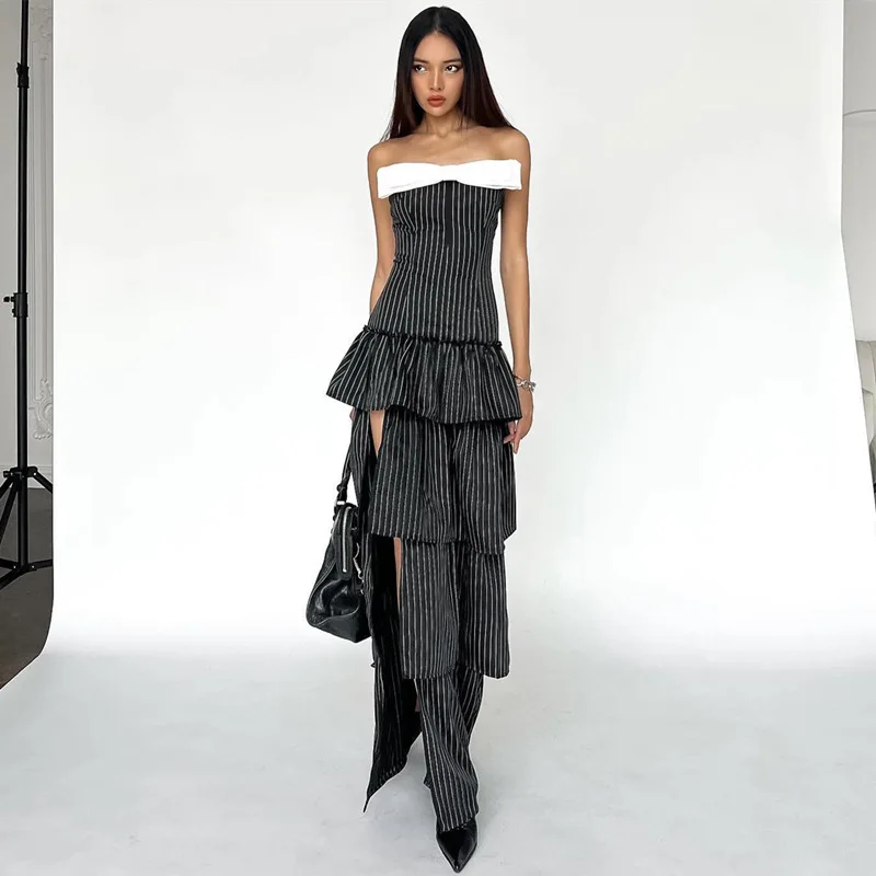 Side Slit Off Shoulder Dress For Women Sexy High Waist Bodycon Long Cupcake Dress Femme Party Elegant Slim Evening Dress