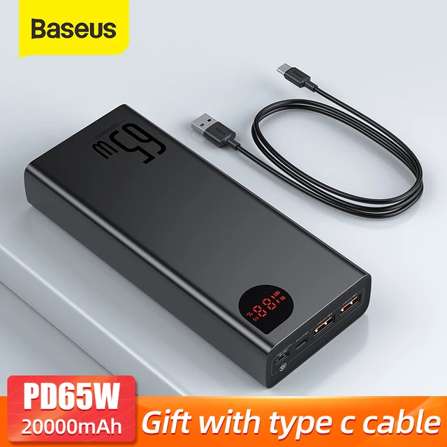 Baseus 65W Power Bank 20000mah PD QC 3.0 Fast Charging Powerbank External  Batteries Portable Charger for Phone Laptop Tablet