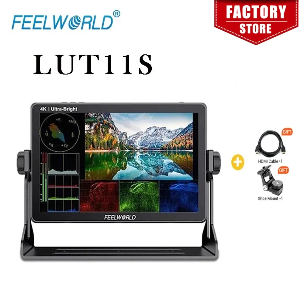 

FEELWORLD LUT11S 10,1 дюймов 2000nit ультра яркий IPS сенсорный экран 3dlut 3G-SDI HDMI DSLR камера полевой монитор с F970 внешний