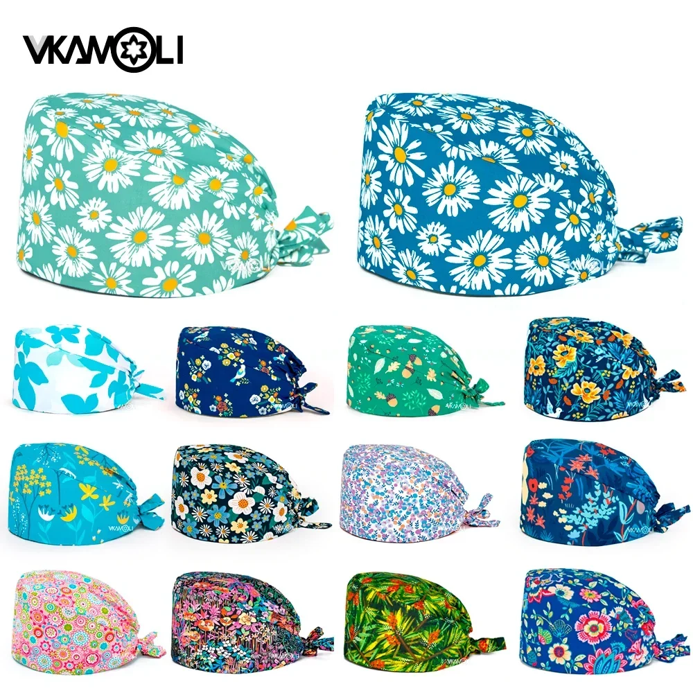 Floral Printing women's operating room hats cotton hat nurse Scrub hat beauty salon nursing cap laboratory fashion Scrub Cap medical scrub hats