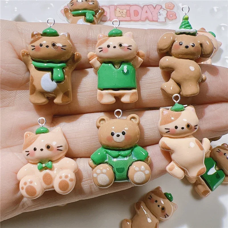 

10pcs Kawaii Animals Cat Bear Dog Charms Resin Floating Pendant Flatback Diy Earrings Keychain for Jewelry Making Findings