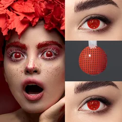 Mesh Blind Block Out White and Black Colored Contact Lenses - Half Yearly Anime Cosplay Eyewear (RED - MESH)