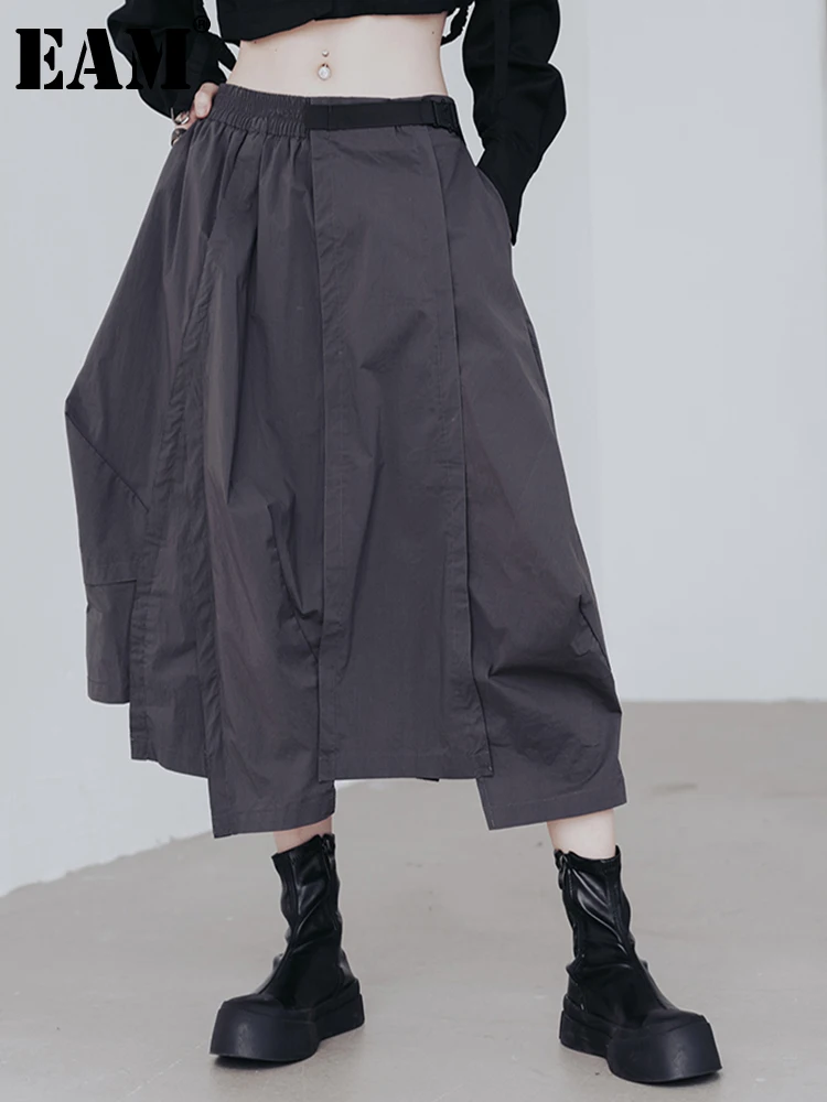 

[EAM] черная теплая Повседневная юбка с высокой талией и асимметричным поясом, женская модная весенне-осенняя Новинка 2024 1DF1287