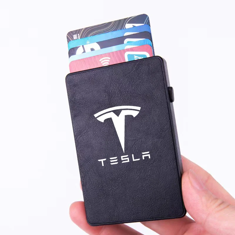 

RFID Anti-theft Carbon Fiber luxury Card Holder Bank Credit Smart Pop Up Wallet For Tesla Model 3 Model X Model Y Style Model S