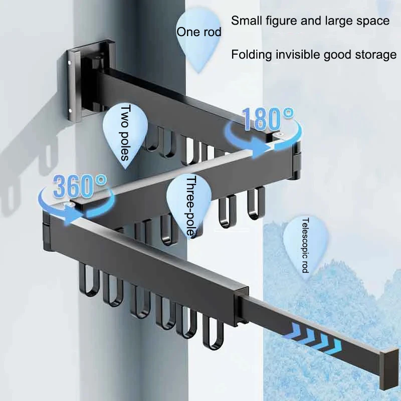 Retractable Clothes Hanger,Aluminum Alloy Folding Drying Rack, Wall-mounted Collapsible Drying Rack, Space Saver Clothes dryer 4