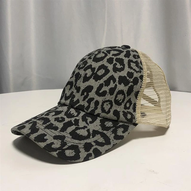 Women Fashion Leopard Print Baseball Cap Ponycap High Bun Ponytail  Adjustable Mesh Trucker Baseball Cap Hat 2022 - AliExpress
