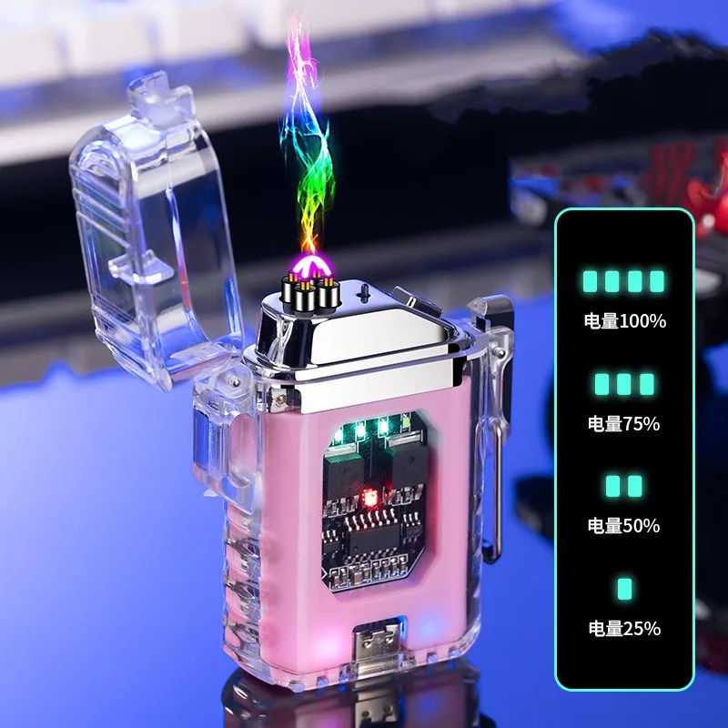 

USB pulse flameless plasma windproof double arc lighter Type-C charging LED display lighter waterproof shell creative men's gift