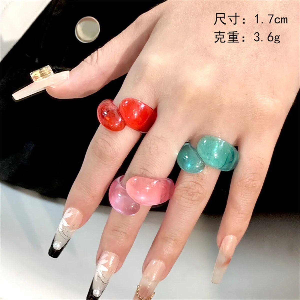 Korean Trendy Geometric Resin Ring - Personalized Retro Style Statement Piece