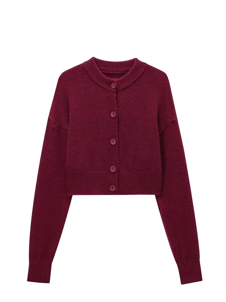 HH Women Elegant Solid Cropped Knit Coat Single Breasted Long Sleeve O Neck Cardigan Sweater Casual Office Lady Chic Top