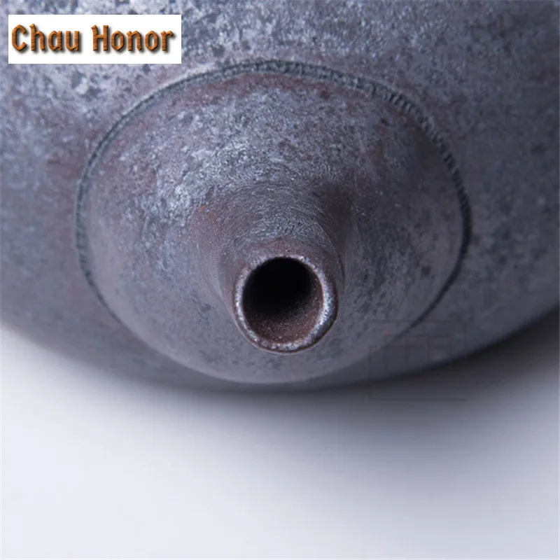 220ml Handmade Coarse Ceramic Side Handled Teapot Retro Outline In Gold Kiln Fambe Tea Maker Pu'er Tea Master Pot Gift Packaging