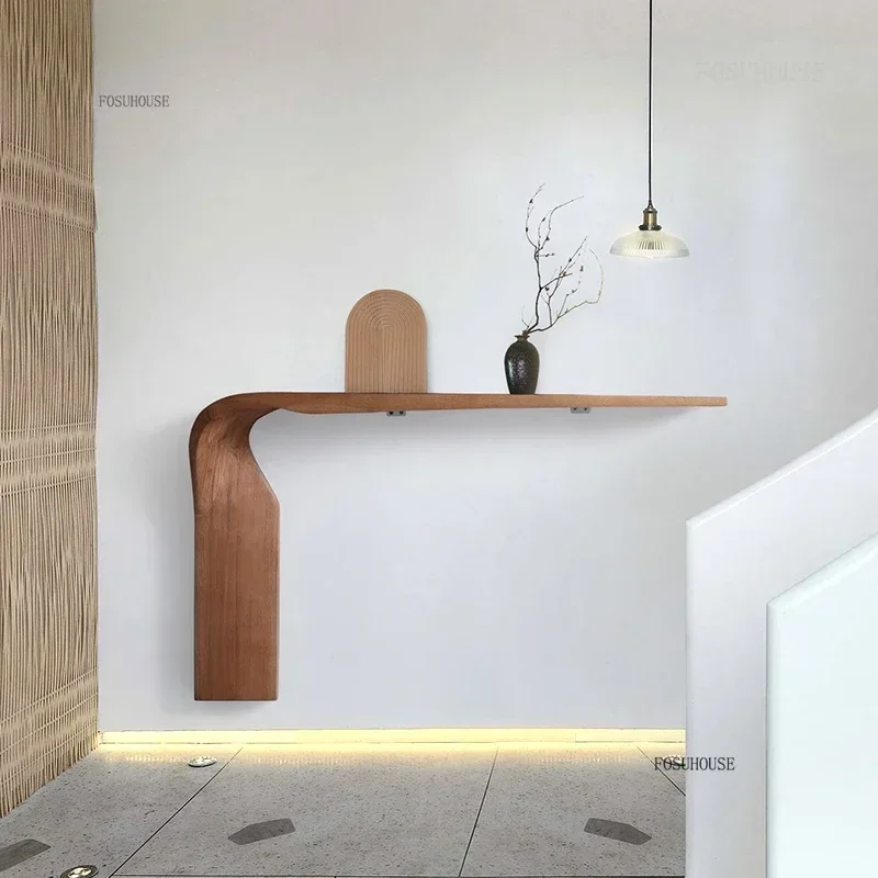 Consolle minimalista europea per ingresso Tavolo in legno massello dalla forma speciale Consolle dal design unico di fascia alta per corridoio - immagine 4