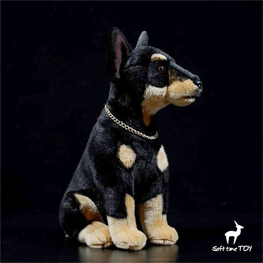 Doberman Pinscher High Fidelity Anime Cute Plushie Doberman Dog Plush Toys Lifelike Animals Simulation Stuffed Doll Kawai Gifts 3