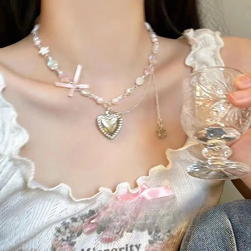 Wedity Cuore Nero OT fibbia collana Collana Crescent Tassel Choker Collane Accessori Del Partito Gioielli per le Donne Ragazze