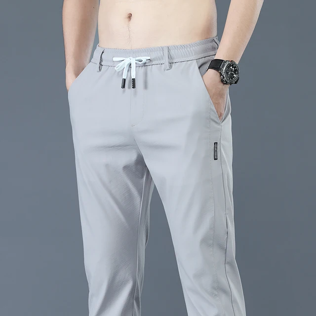 2022 New Men's Trousers Summer Thin Khaki Grey Solid Color Fashion Jogging Korean Style Full Length Casual Work Pants Pantalon 6