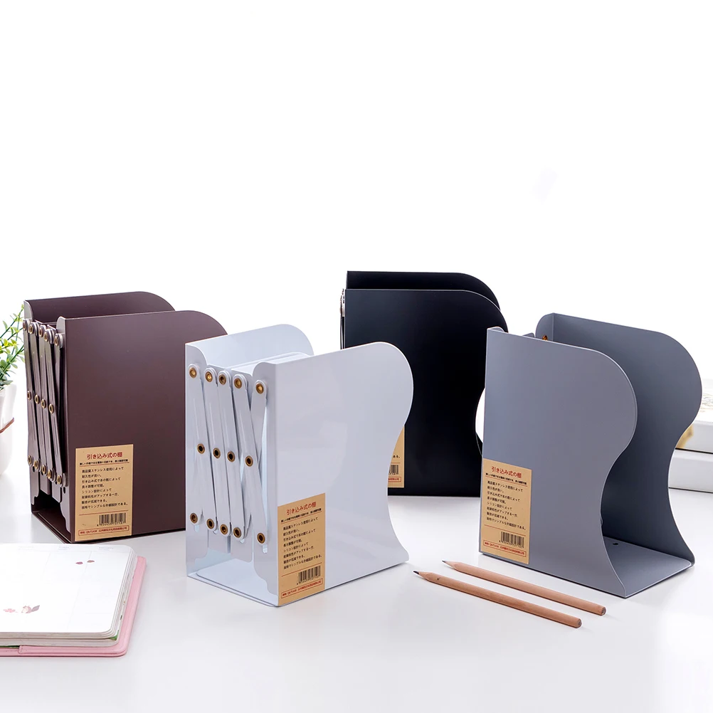 Metal Bookend Storage Rack Organizer Stopper Large Telescopic Stand White Student