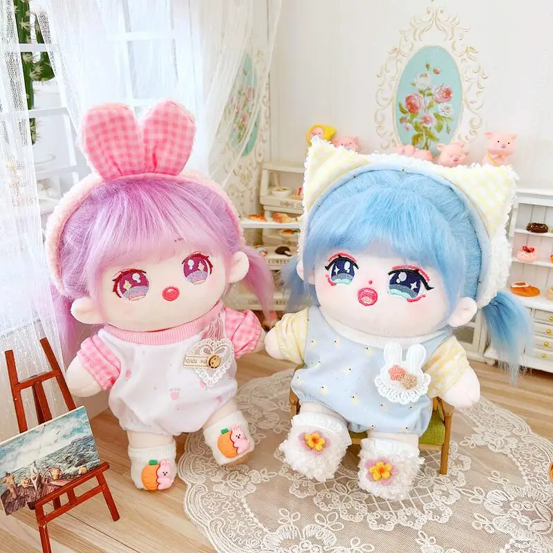 

2pcs Doll Clothes for 20cm Idol Dolls Accessories Plush Doll's Clothing cute jumpsuit hairband Stuffed Toy Doll Outfit handemade