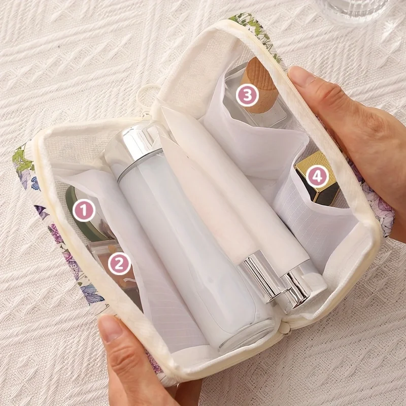 1pc，Purple butterfly print pattern makeup bag, portable makeup storage bag, multifunctional storage bag, lightweight travel bag