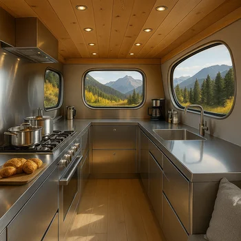 ตู้ครัวสมัยใหม่ ตู้ครัวสแตนเลสสำหรับกลางแจ้ง ดีไซน์ลิ้นชักตะกร้า ตู้ครัวสำหรับรถบ้าน 1